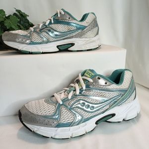 Saucony Cohesion White, silver, teal, lime. Sz. 7